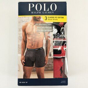 Polo Ralph Lauren Mens Small Classic Fit Boxer Briefs 3-Pack Black Red Underwear